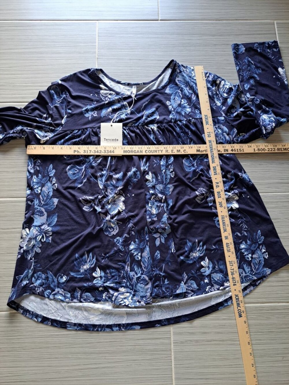 New Tencede 4XL Women's Long Sleeve Floral Print Tunic Top Navy Blue Plus Size - Picture 7 of 9